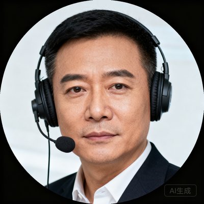 资深解说张伟圆形头像，戴耳麦男性